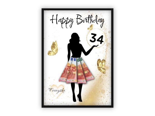 Geldgeschenk zum Geburtstag | Silhouette mit Geldschein-Rock