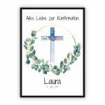 Geldgeschenk zur Konfirmation | Kreuz mit Eukalyptuskranz & Wunschname