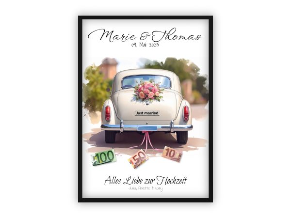 Personalisiertes Geldgeschenk zur Hochzeit | Geldgeschenkidee | Hochzeitsgeschenk | Geschenk für das Brautpaar | Auto | Oldtimer beige