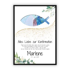 Geldgeschenk zur Konfirmation | Fischsymbol mit Wunschtext & Name