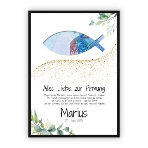Geldgeschenk zur Firmung | Fischsymbol mit Wunschtext & Name