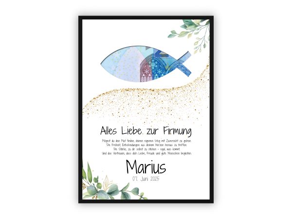 Geldgeschenk zur Firmung | Fischsymbol mit Wunschtext & Name