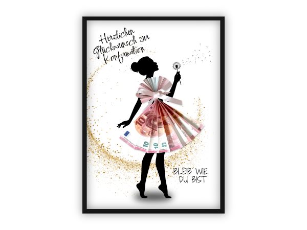Geldgeschenk zur Konfirmation | Mädchen-Silhouette mit Fächerkleid & Pusteblume