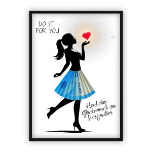 Geldgeschenk zur Konfirmation | Silhouette mit Herz & Geldschein-Rock