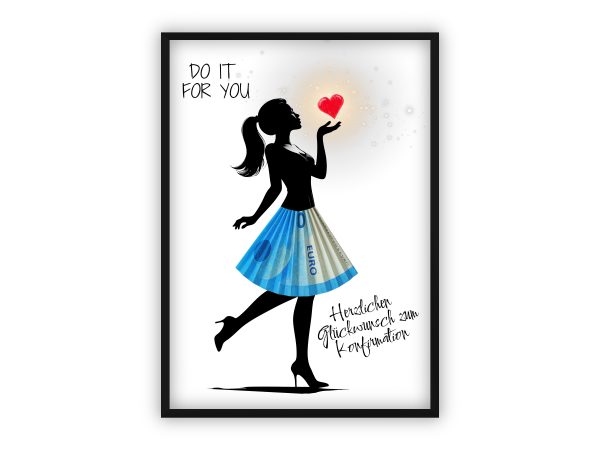 Geldgeschenk zur Konfirmation | Silhouette mit Herz & Geldschein-Rock
