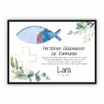 Geldgeschenk zur Kommunion | Ichthys-Fisch zum Ausschneiden & Wunschtext
