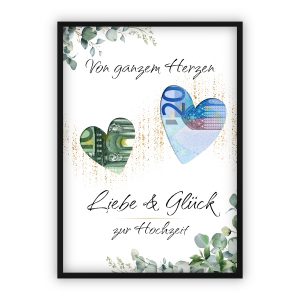 Geldgeschenk zur Hochzeit | Zwei Herzen zum Ausschneiden & Geld hinterlegen