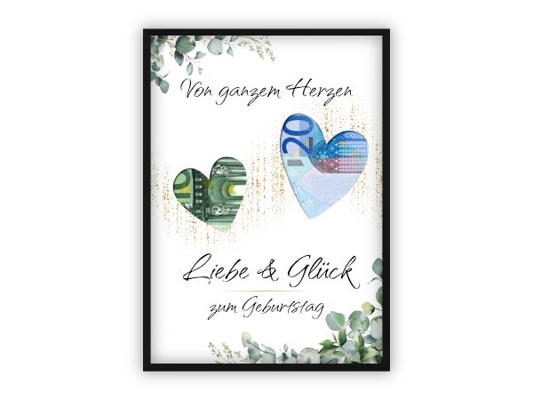 Geldgeschenk zum Geburtstag | Zwei Herzen zum Ausschneiden & Geld hinterlegen