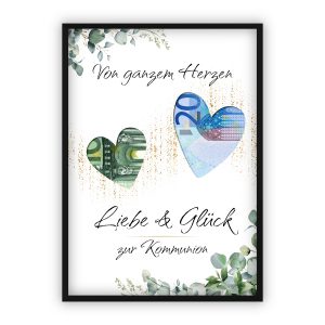 Geldgeschenk zur Kommunion | Zwei Herzen zum Ausschneiden & Geld hinterlegen