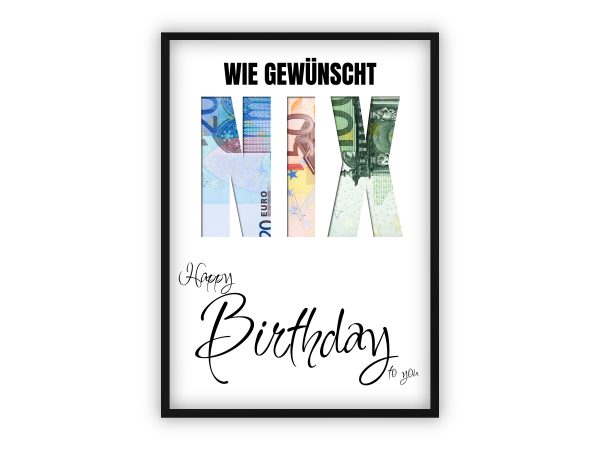 Geldgeschenk zum Geburtstag | „NIX“ ausschneiden & Geld dahinterlegen