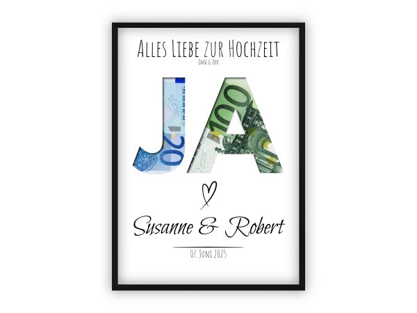 Geldgeschenk zur Hochzeit | JA zum Leben, zur Liebe, zum Glück
