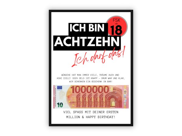 Geldgeschenk zum 18. Geburtstag | Deine erste Million | DIN A4