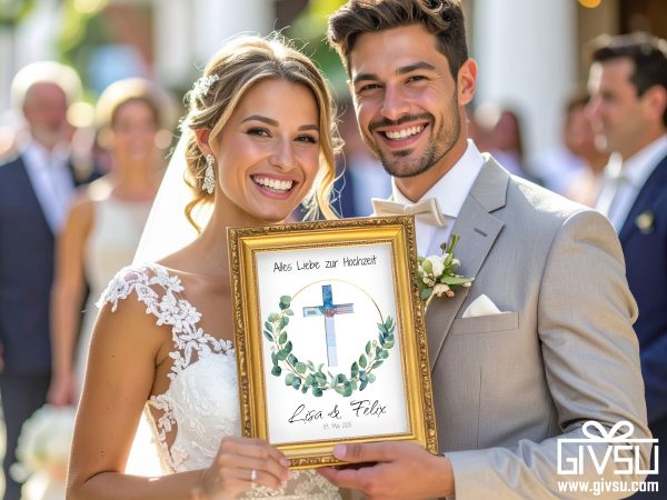 Geldgeschenk zur Hochzeit | Kreuz mit Eukalyptuskranz & Wunschnamen – Bild 2