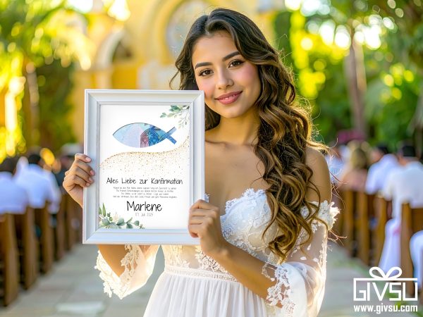 Geldgeschenk zur Konfirmation | Fischsymbol mit Wunschtext & Name – Bild 2