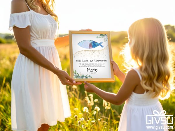 Geldgeschenk zur Kommunion | Fischsymbol mit Wunschtext & Name – Bild 2