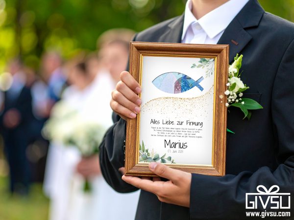 Geldgeschenk zur Firmung | Fischsymbol mit Wunschtext & Name – Bild 2