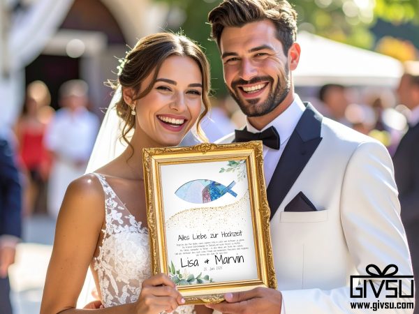 Geldgeschenk zur Hochzeit | Fischsymbol mit Namen & Hochzeitsdatum – Bild 2