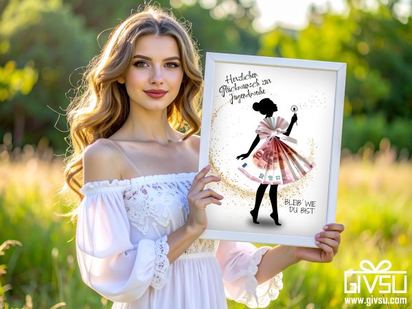 Geldgeschenk zur Jugendweihe | Mädchen-Silhouette mit Fächerkleid & Pusteblume – Bild 2