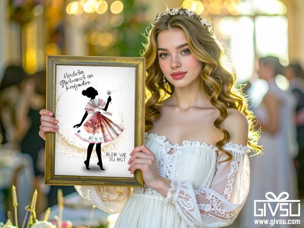 Geldgeschenk zur Konfirmation | Mädchen-Silhouette mit Fächerkleid & Pusteblume – Bild 2