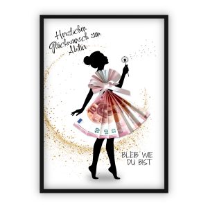 Geldgeschenk zum Abitur | Mädchen-Silhouette mit Fächerkleid & Pusteblume
