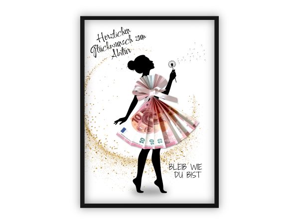 Geldgeschenk zum Abitur | Mädchen-Silhouette mit Fächerkleid & Pusteblume