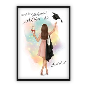 Geschenk zum Schul- oder Hochschulabschluss | Personalisierbare Illustration mit Wunschfrisur & Text