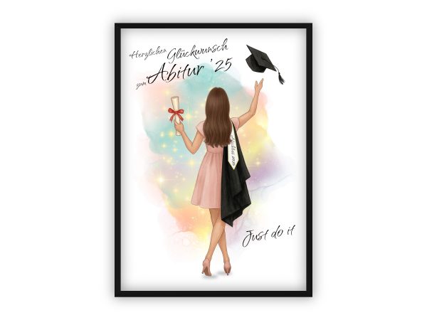Geschenk zum Schul- oder Hochschulabschluss | Personalisierbare Illustration mit Wunschfrisur & Text