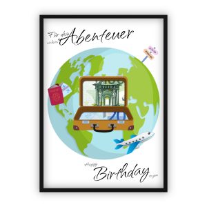 Geldgeschenk zum Geburtstag | Weltkugel mit Koffer zum Ausschneiden