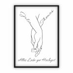 Hochzeitsgeschenk mit Namen | Line-Art Motiv „Händchenhalten“