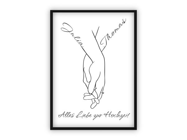 Hochzeitsgeschenk mit Namen | Line-Art Motiv „Händchenhalten“