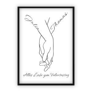 Geschenk zum Valentinstag | Line-Art „Händchenhalten“ mit Namen