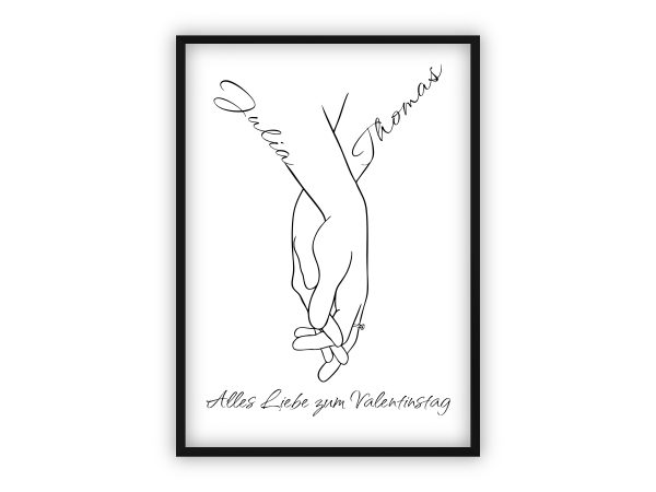 Geschenk zum Valentinstag | Line-Art „Händchenhalten“ mit Namen