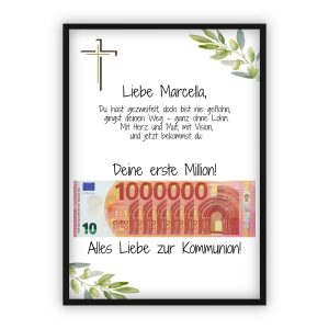 Geldgeschenk zur Kommunion | Deine erste Million – christliches Motiv mit Olivenzweigen