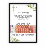 Geldgeschenk zur Konfirmation | Deine erste Million – christliches Motiv mit Olivenzweigen