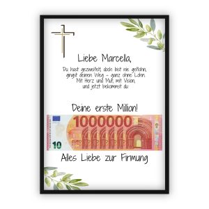 Geldgeschenk zur Firmung | Deine erste Million – christliches Motiv mit Olivenzweigen