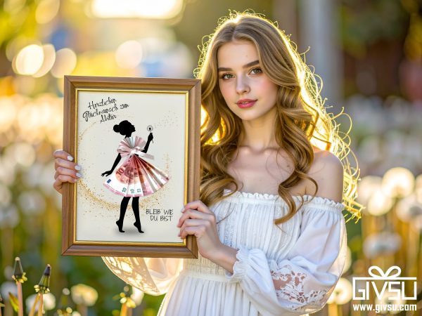 Geldgeschenk zum Abitur | Mädchen-Silhouette mit Fächerkleid & Pusteblume – Bild 2