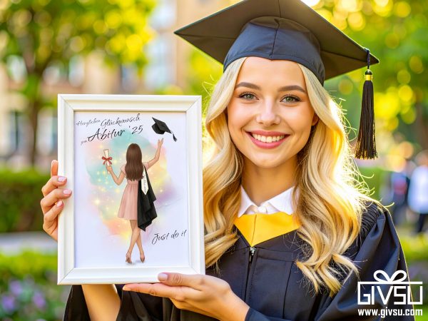 Geschenk zum Schul- oder Hochschulabschluss | Personalisierbare Illustration mit Wunschfrisur & Text – Bild 2