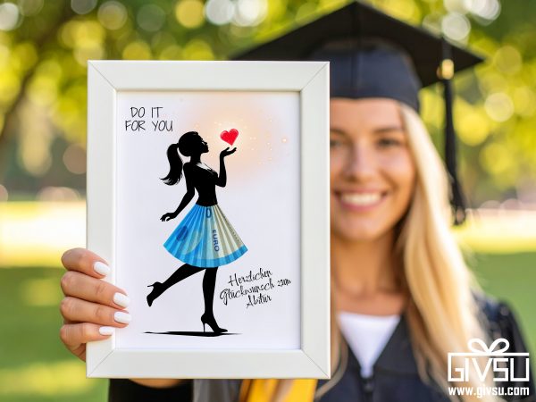 Geldgeschenk zum Abitur | Silhouette mit Herz & Geldschein-Rock – Bild 2