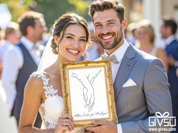 Hochzeitsgeschenk mit Namen | Line-Art Motiv „Händchenhalten“ – Bild 2
