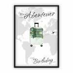 Geldgeschenk zum Geburtstag | Weltkarte mit Koffer zum Ausschneiden