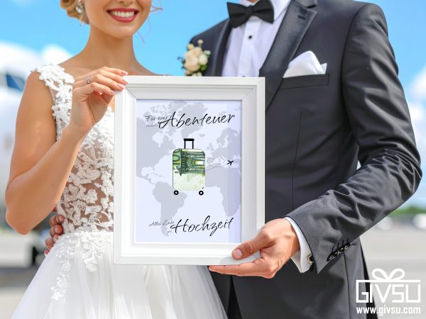 Geldgeschenk zur Hochzeit | Weltkarte mit Koffer zum Ausschneiden – Bild 2